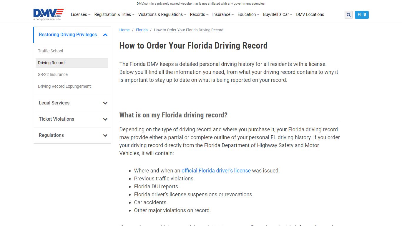 Your Florida Driving Record Guide | DMV.com